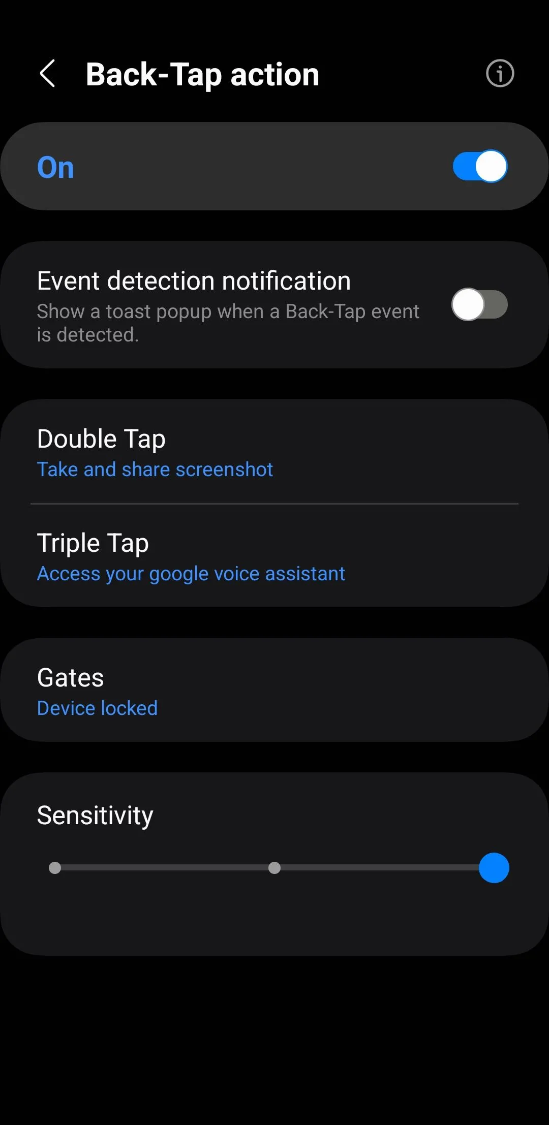 Menu tùy chỉnh cử chỉ chạm mặt lưng trên điện thoại Samsung qua RegiStar