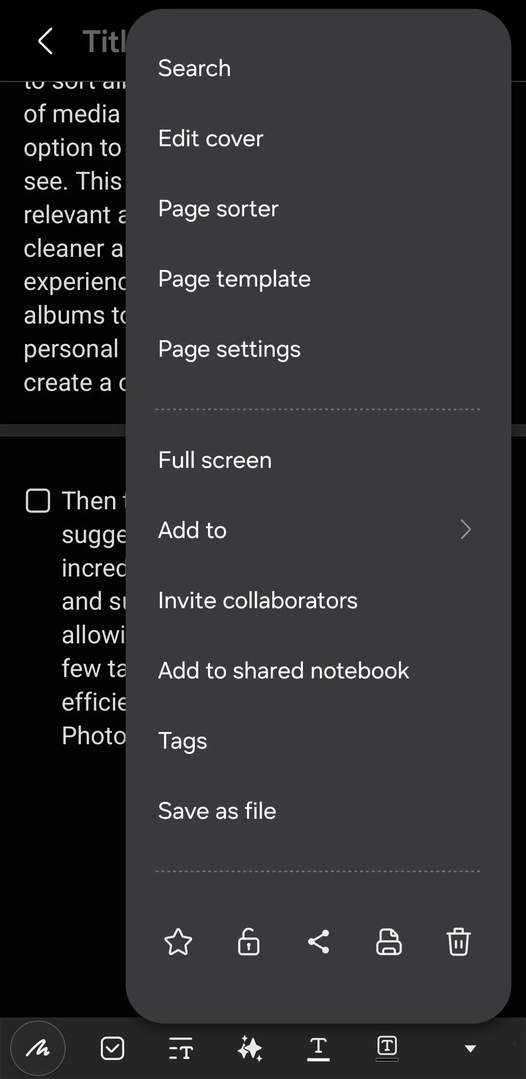 Menu tùy chọn xuất ghi chú của Samsung Notes sang DOCX hoặc PDF