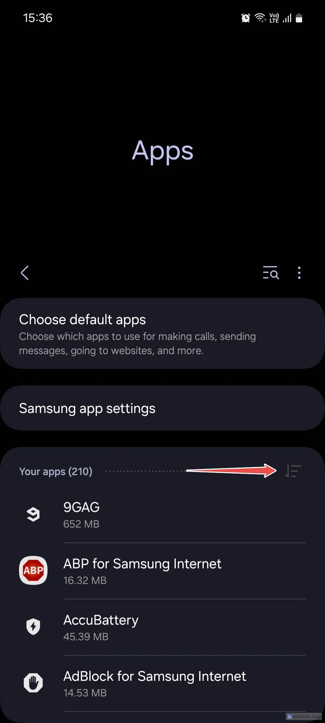 Menu ứng dụng Samsung One UI
