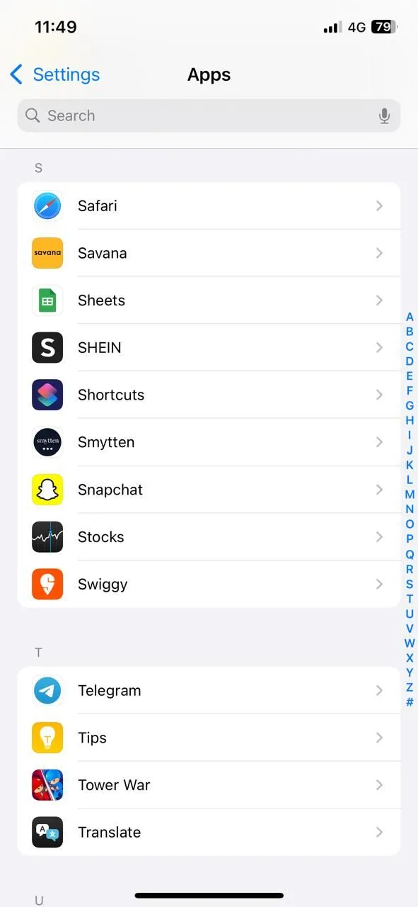 Menu ứng dụng trên iPhone hiển thị Safari và cài đặt công cụ tìm kiếm
