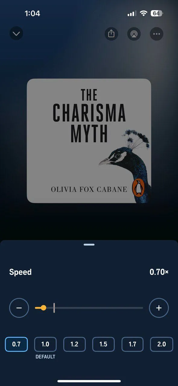 Minh họa tính năng điều chỉnh tốc độ phát của audiobook trên màn hình điện thoại, giúp người nghe tối ưu hóa việc tiếp thu thông tin.