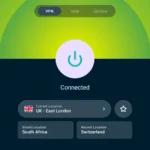 Mô hình kết nối VPN bảo mật trên màn hình lớn, minh họa đường hầm mã hóa dữ liệu khi sử dụng Wi-Fi công cộng.