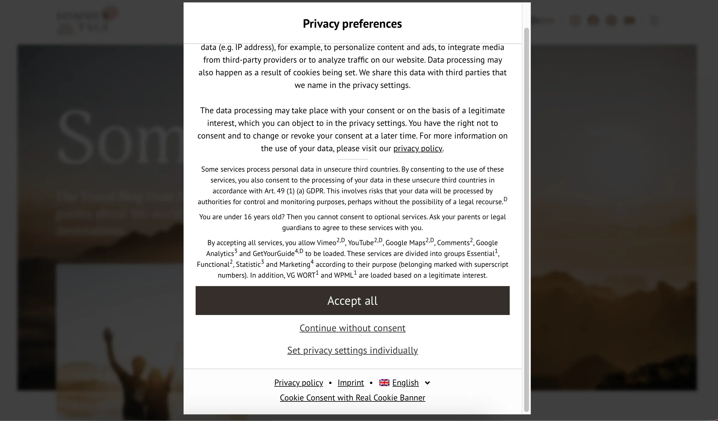 Một banner yêu cầu chấp nhận cookie trên một trang web bất kỳ