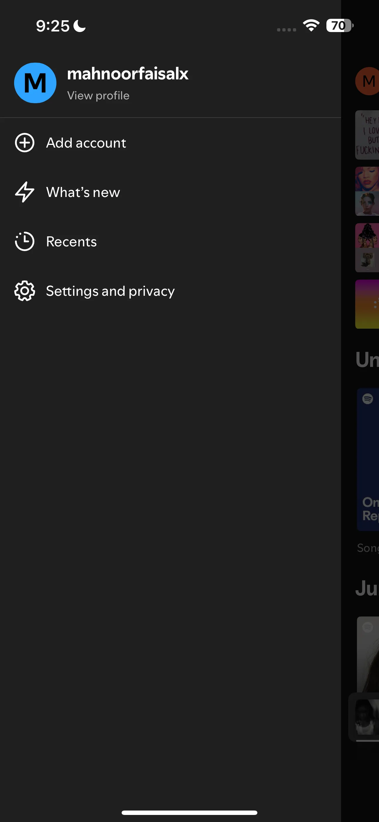 Mục Cài đặt và Quyền riêng tư trong ứng dụng Spotify