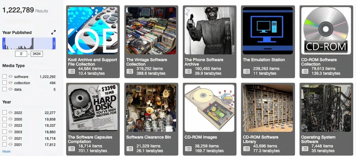 Mục phần mềm và trò chơi cổ điển trên Internet Archive, cho phép người dùng trải nghiệm game retro.