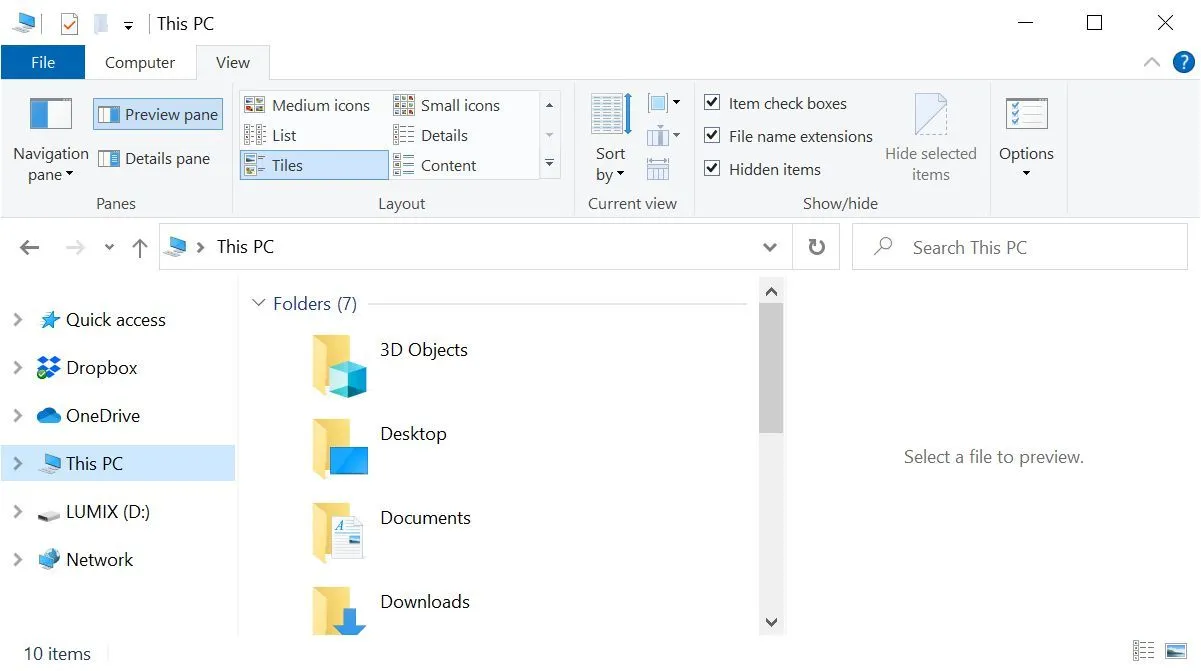 Ngăn xem trước File Explorer đang mở trên Windows 10