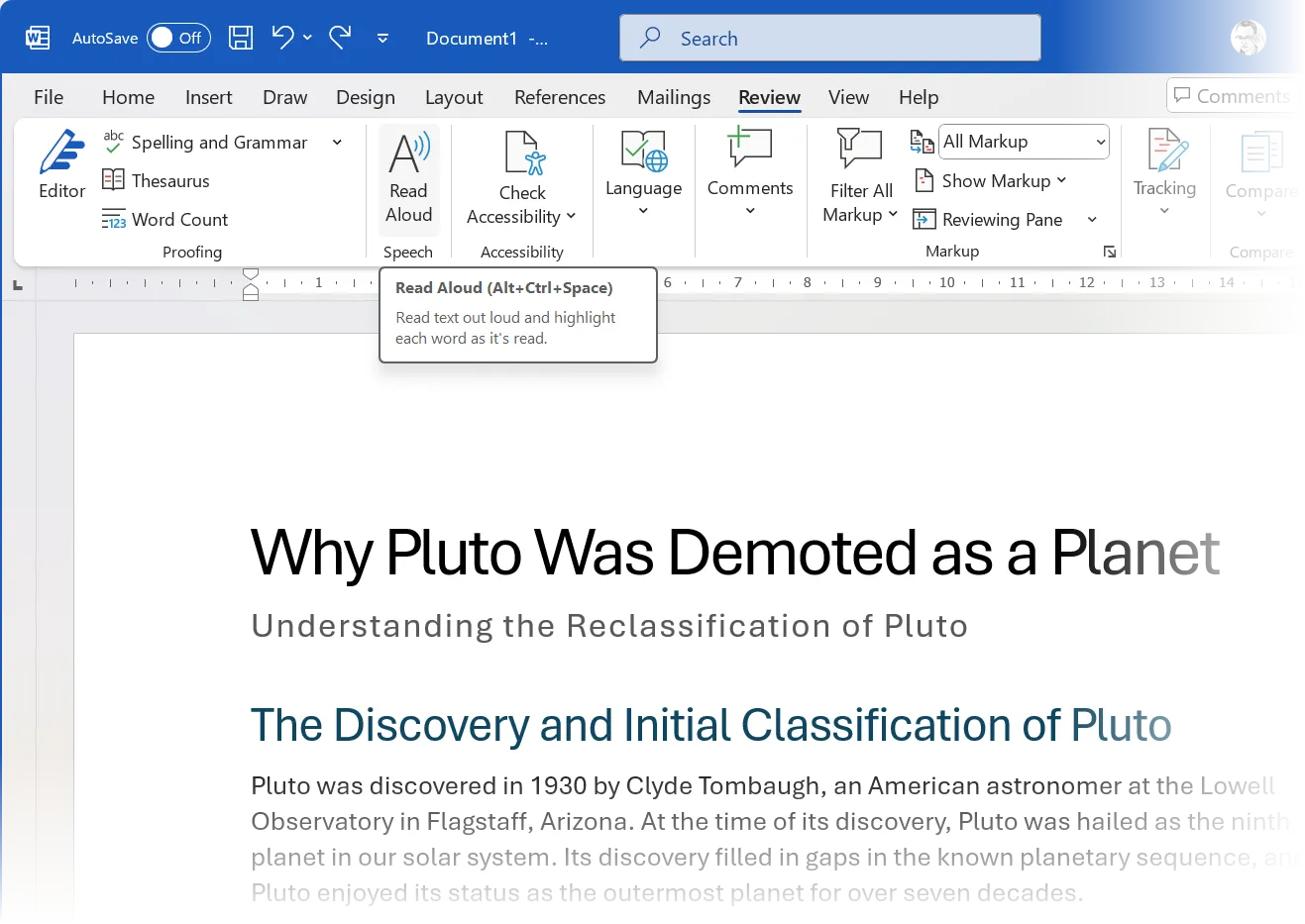 Nghe nội dung văn bản được đọc to bằng tính năng Read Aloud trong Microsoft Word giúp phát hiện lỗi và bổ sung ý tưởng.