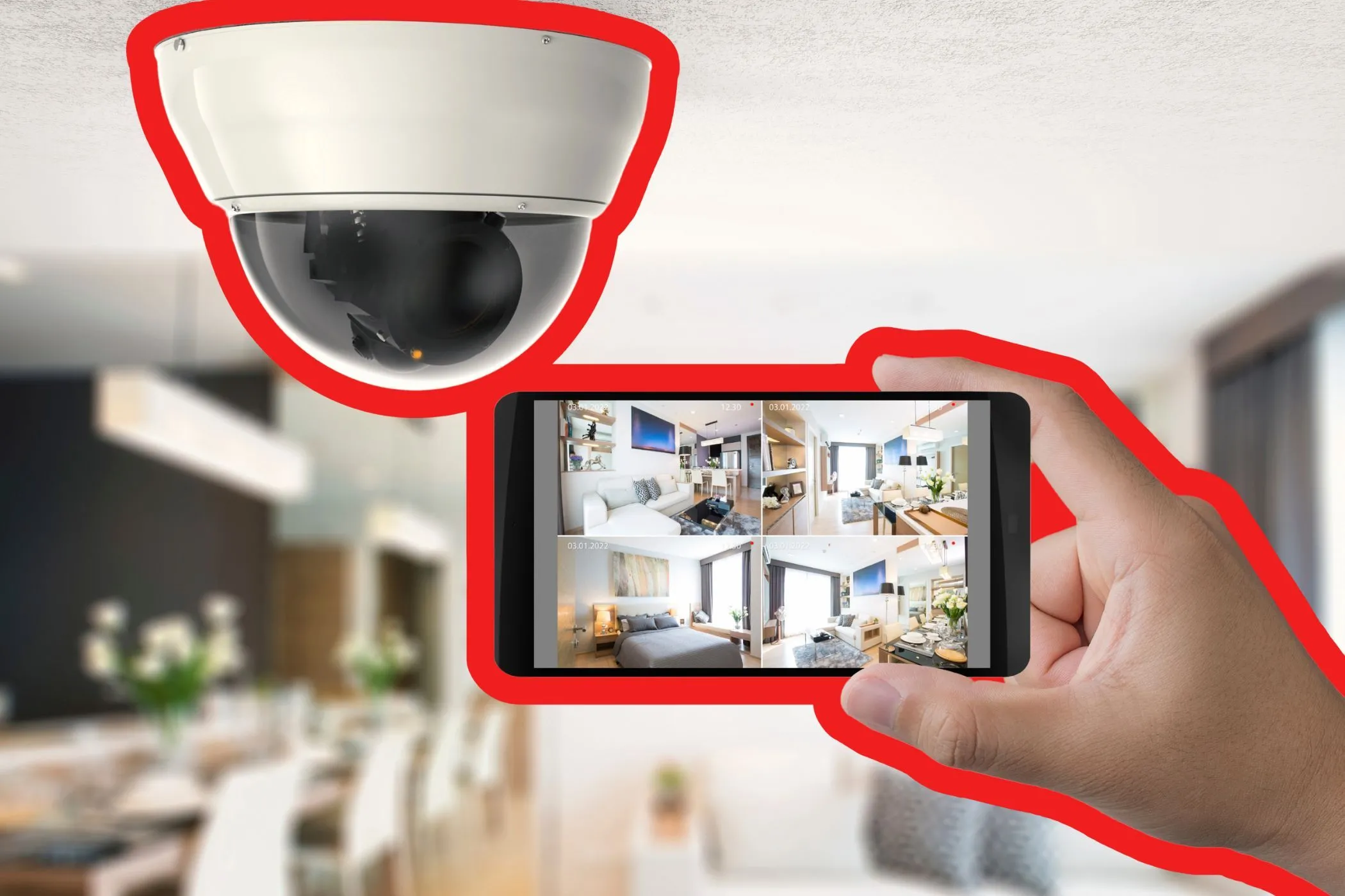 Người dùng đang xem hình ảnh từ camera an ninh thông minh trên điện thoại