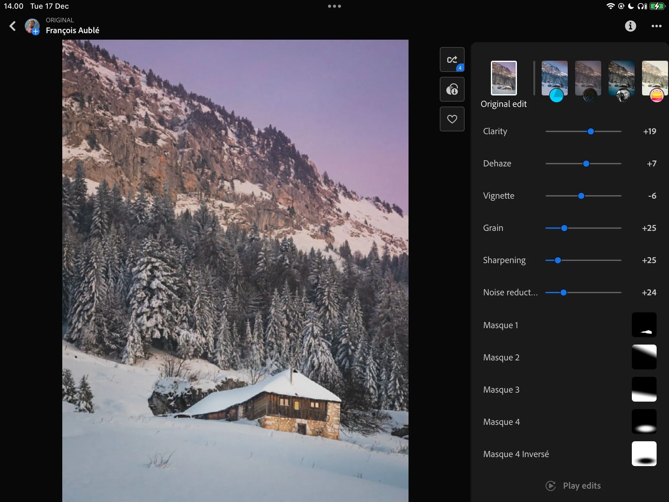 Người dùng khám phá các tác phẩm và quy trình chỉnh sửa ảnh trong ứng dụng Lightroom trên iPad
