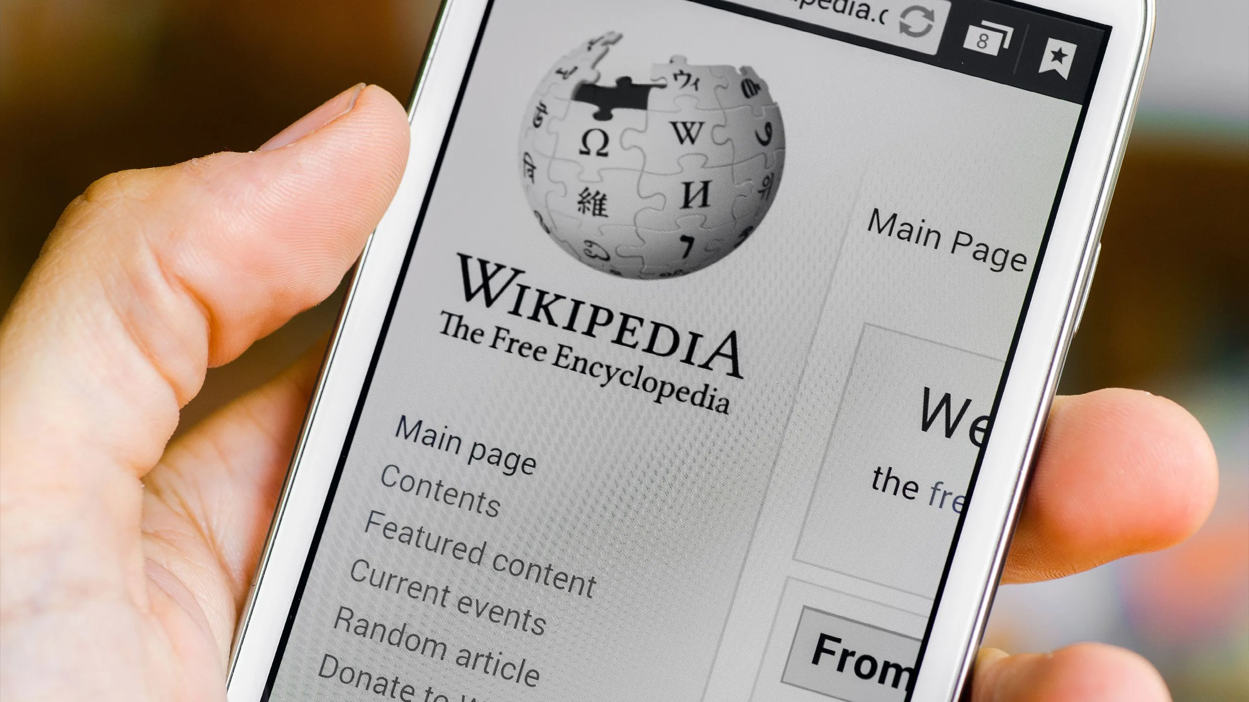 Người dùng mở ứng dụng Wikipedia trên điện thoại để tìm kiếm thông tin