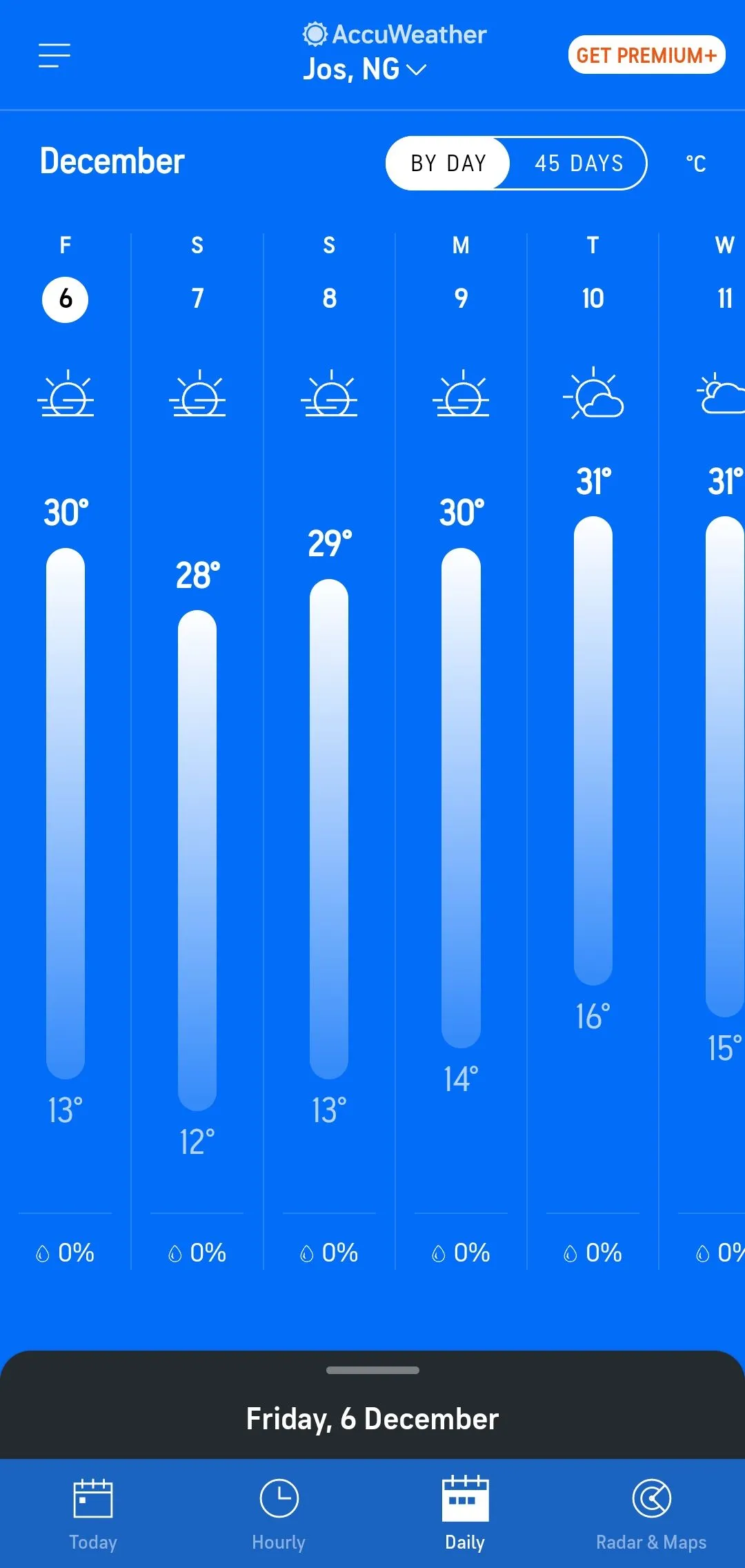Nhiệt độ hàng ngày trên AccuWeather hiển thị dự báo kéo dài