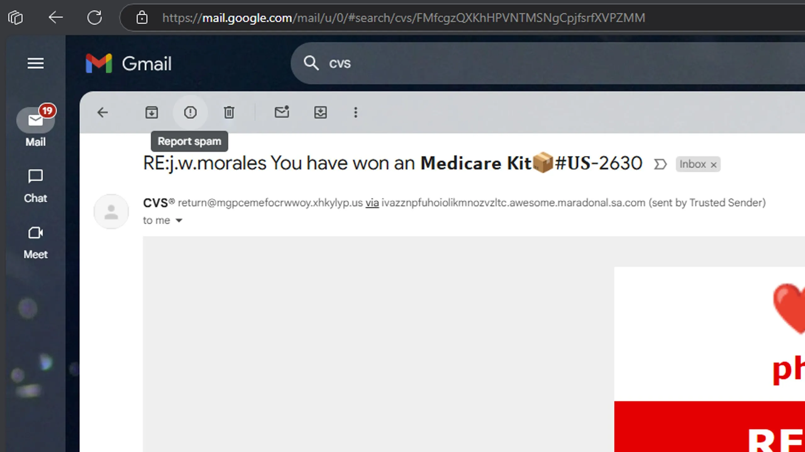 Nút 'Báo cáo spam' trong giao diện Gmail giúp người dùng chống lại email lừa đảo