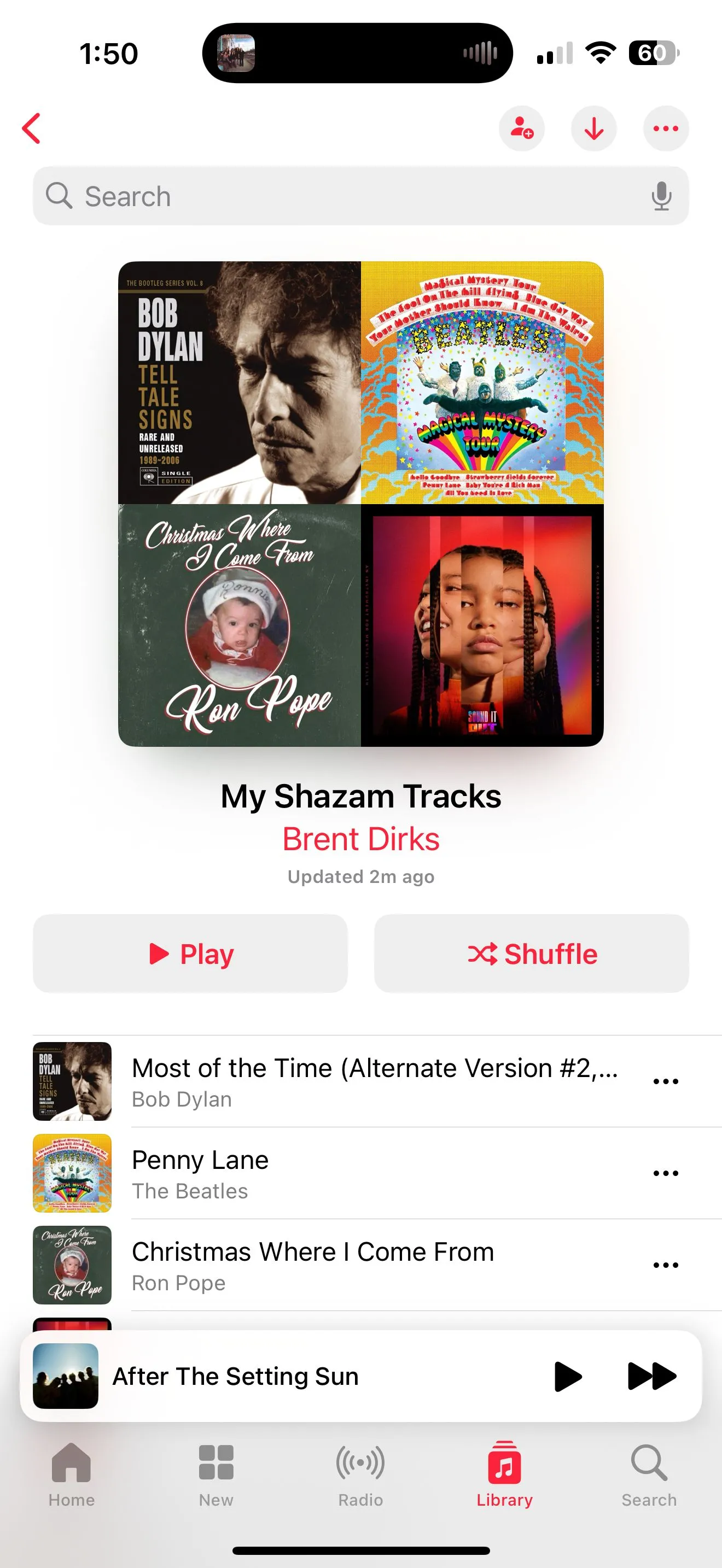 Playlist My Shazam Tracks được đồng bộ trong ứng dụng Apple Music
