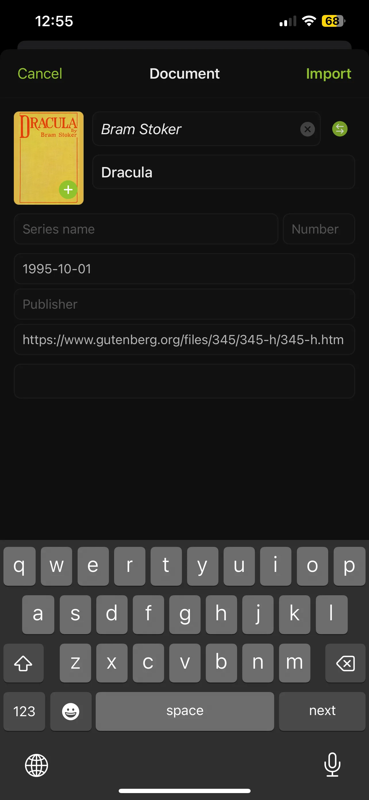 Quá trình nhập sách từ Project Gutenberg vào ứng dụng Yomu Ebook Reader