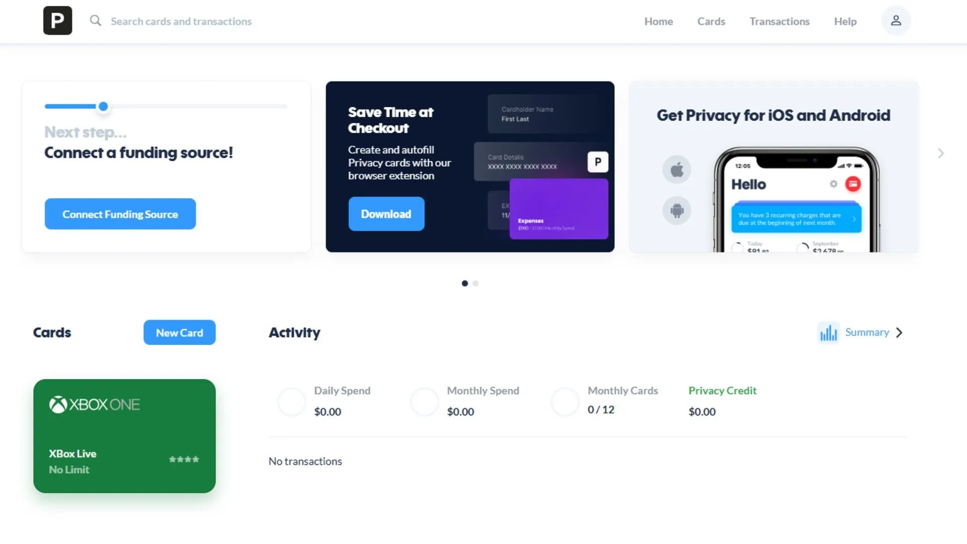 Quy trình thiết lập tài khoản và tạo thẻ dùng một lần trên Privacy.com.