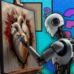Robot đang vẽ bức tranh trái tim con người với dấu hỏi