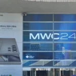 Sảnh vào triển lãm MWC 2024 tại Barcelona, cho thấy quy mô sự kiện công nghệ toàn cầu