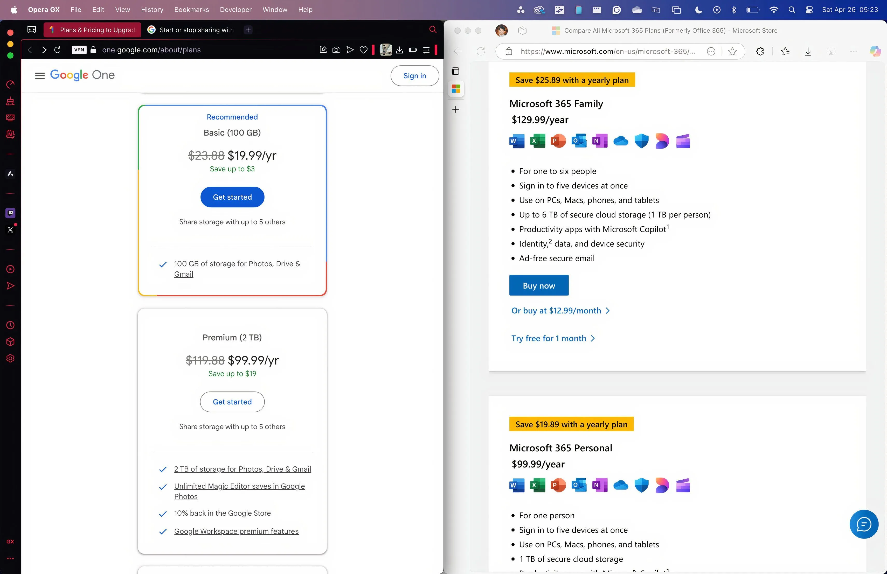 So sánh chi tiết các gói đăng ký Google One và Microsoft 365 Family/Personal về dung lượng và chi phí hàng năm