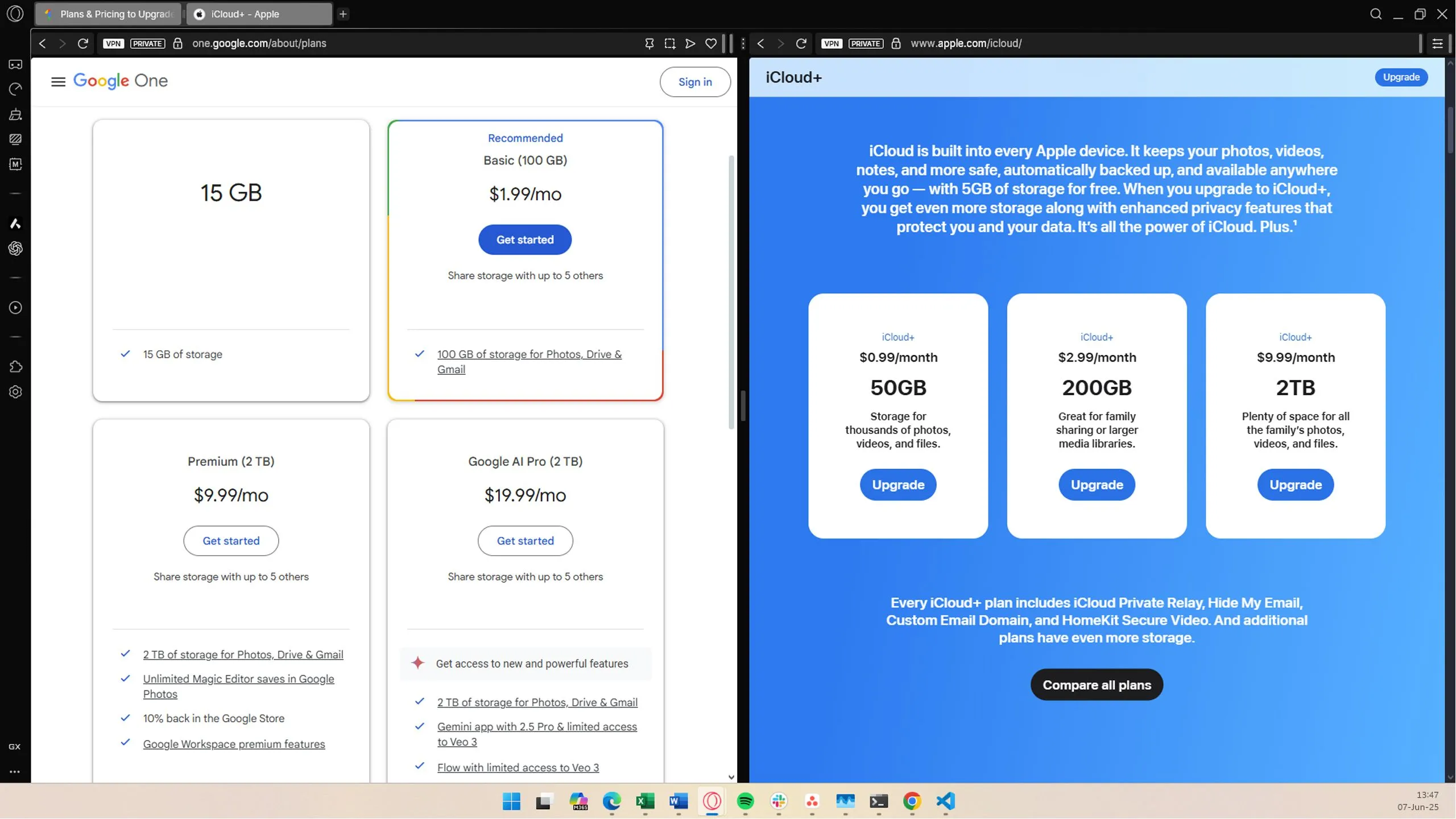 So sánh giá gói lưu trữ iCloud và Google One