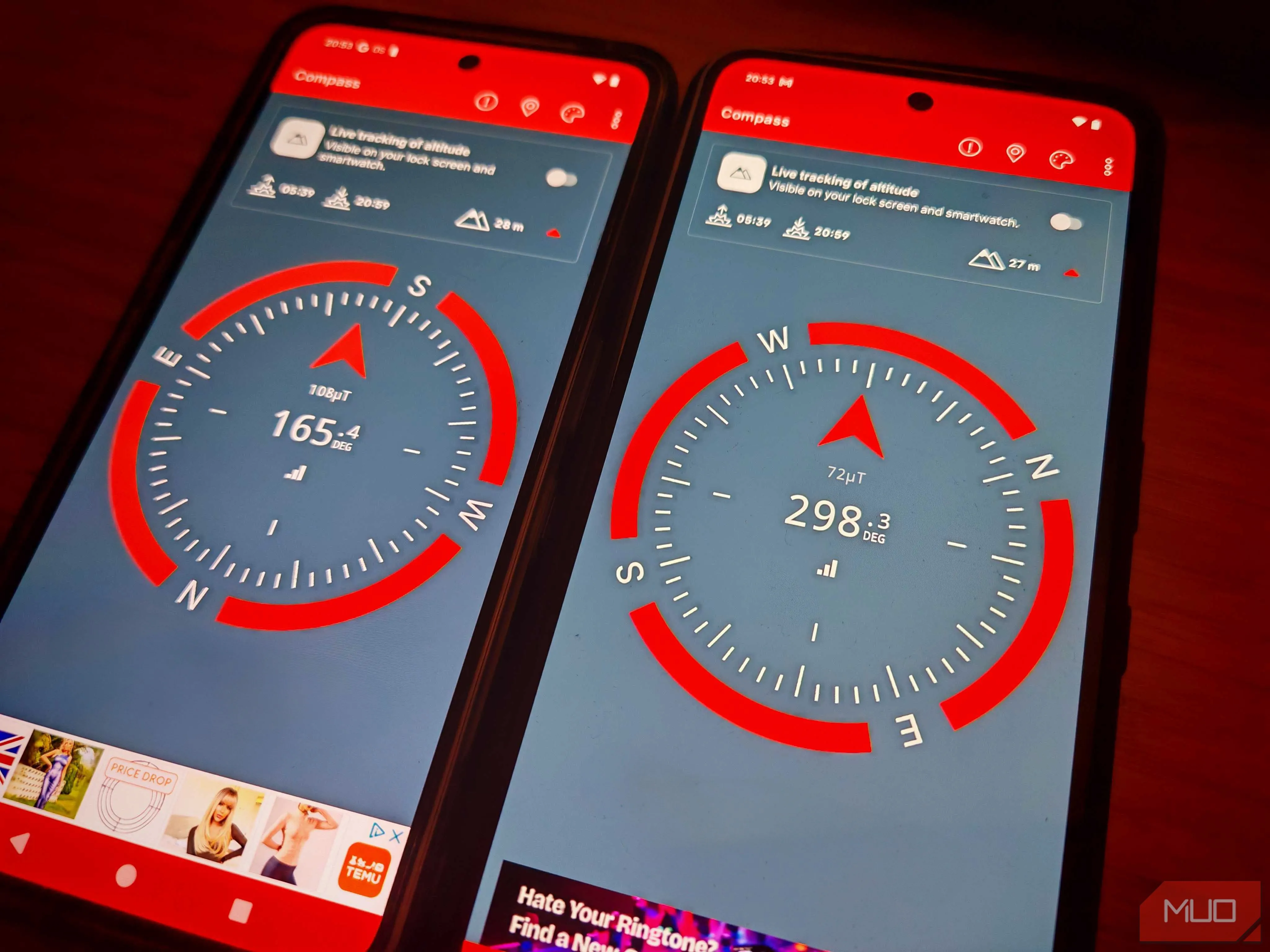 So sánh kết quả la bàn không nhất quán giữa hai mẫu điện thoại Nothing Phone tương tự