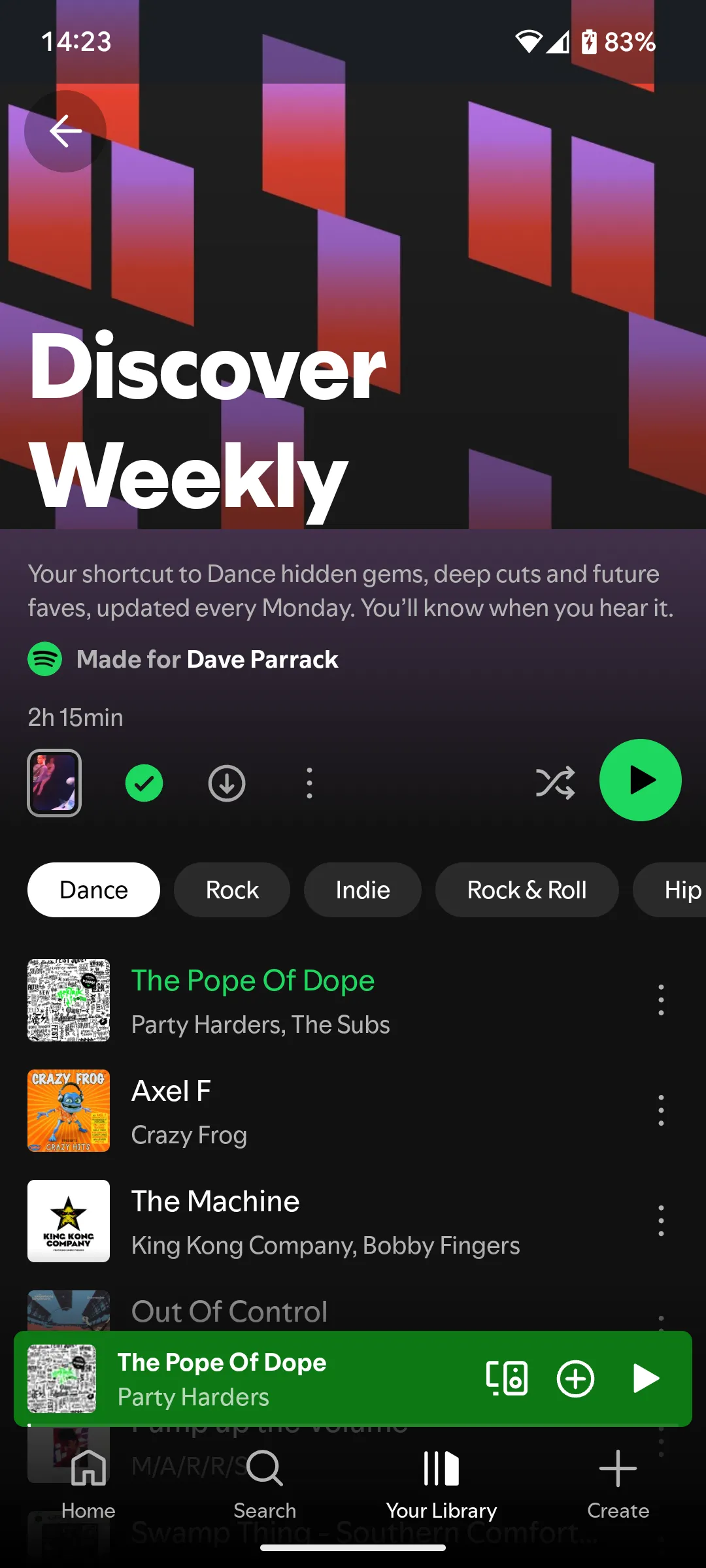 Spotify Discover Weekly hiển thị các thể loại nhạc để tùy chỉnh playlist