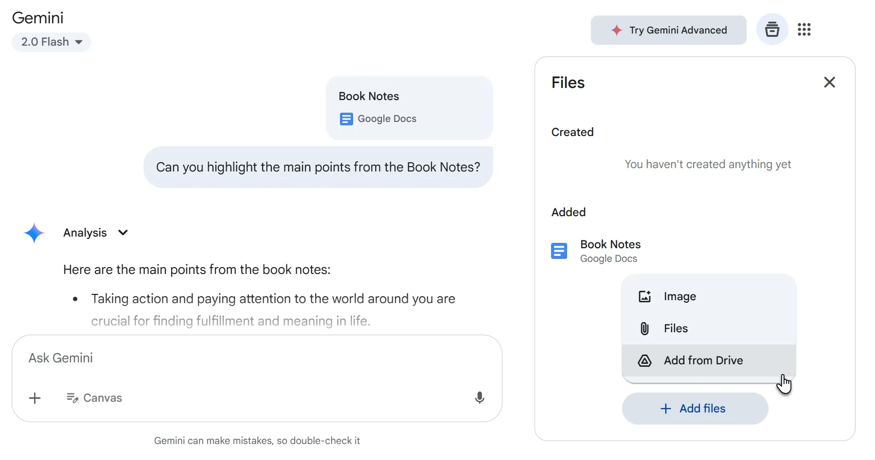 Sử dụng Google Gemini để phân tích và tóm tắt ghi chú trong Google Docs