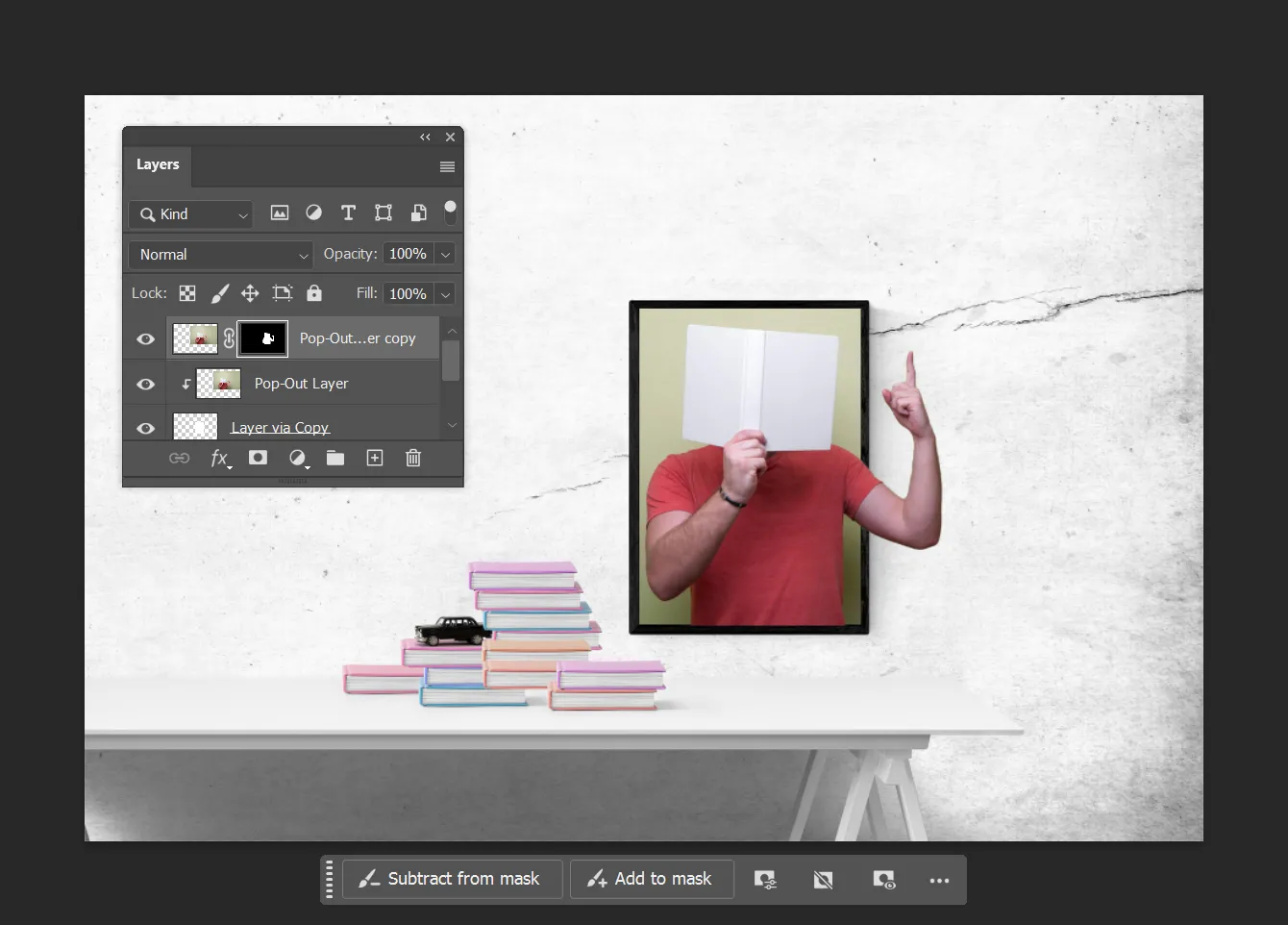 Sử dụng Layer Mask để điều khiển hiển thị và tạo ảo ảnh pop-out 3D trong Photoshop