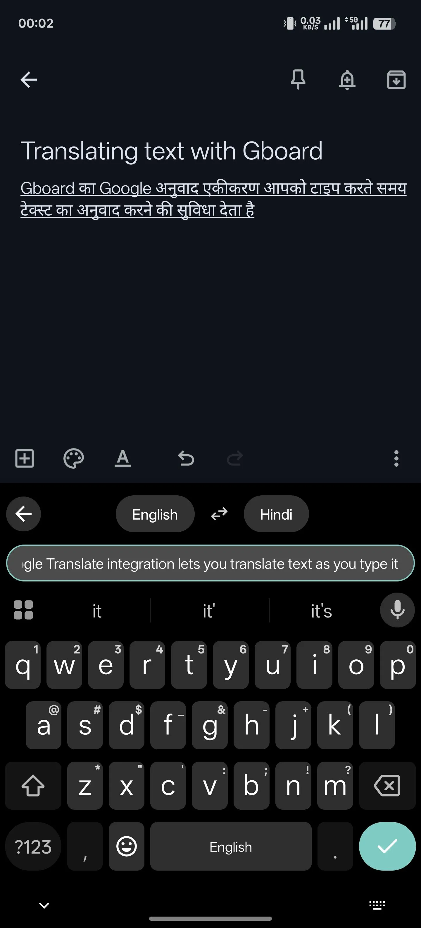 Sử dụng tính năng dịch văn bản trực tiếp trên Gboard khi đang gõ