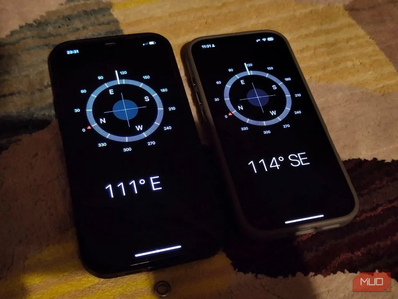 Sự khác biệt nhỏ trong kết quả la bàn giữa hai mẫu iPhone 12 Pro Max và iPhone 16 Pro