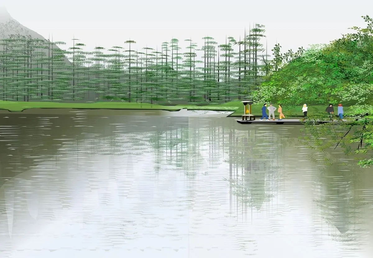 Tác phẩm nghệ thuật phong cảnh Myojin Shrine Grounds của nghệ sĩ Tatsuo Horiuchi, chứng minh khả năng sáng tạo nghệ thuật độc đáo bằng Excel.