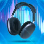 Tai nghe AirPods Max với hiệu ứng sóng âm thanh, tượng trưng cho âm thanh lossless chất lượng cao.
