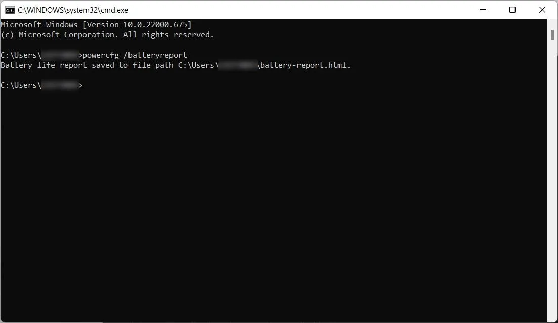 Tạo báo cáo tình trạng pin laptop bằng lệnh powercfg/batteryreport trong Command Prompt