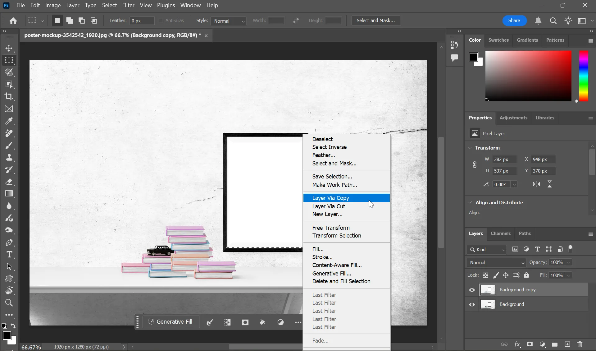 Tạo layer mới và chọn vùng làm khung cho hiệu ứng pop-out 3D trong Photoshop