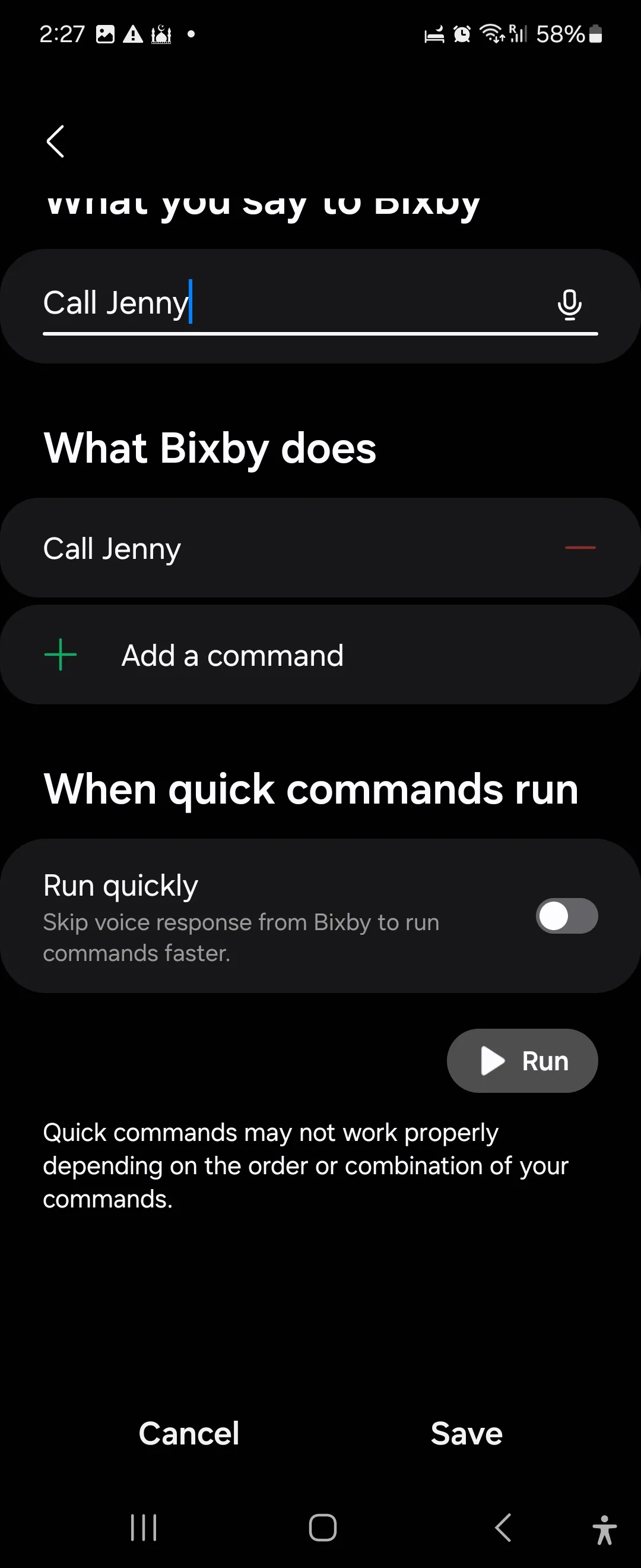 Tạo lệnh nhanh Bixby để tự động thực hiện cuộc gọi trong quá trình tạo routine