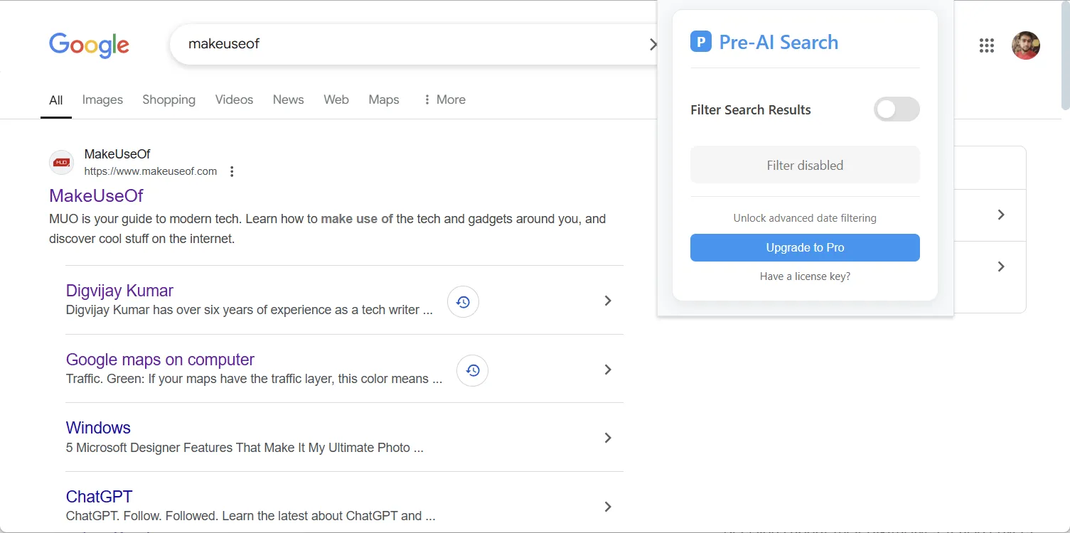 Tắt Pre-AI Search để xem các kết quả tìm kiếm gần đây