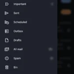 Thanh bên ứng dụng Gmail hiển thị tùy chọn Cài đặt
