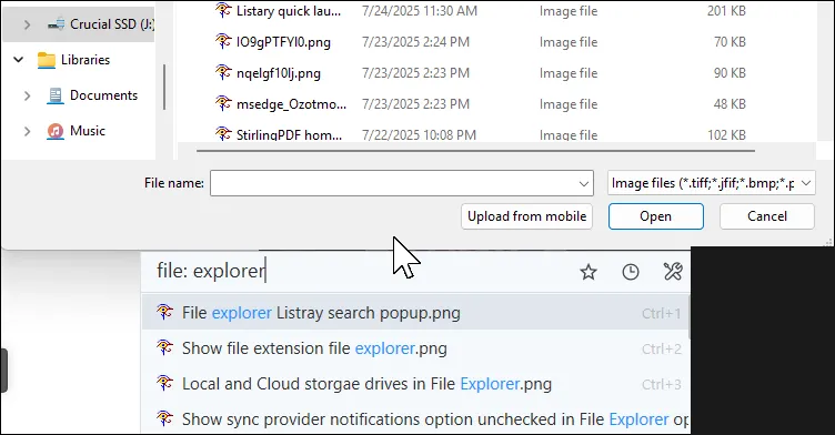 Thanh công cụ thông minh Quick Switch của Listary trong hộp thoại Save As/Open trên Windows