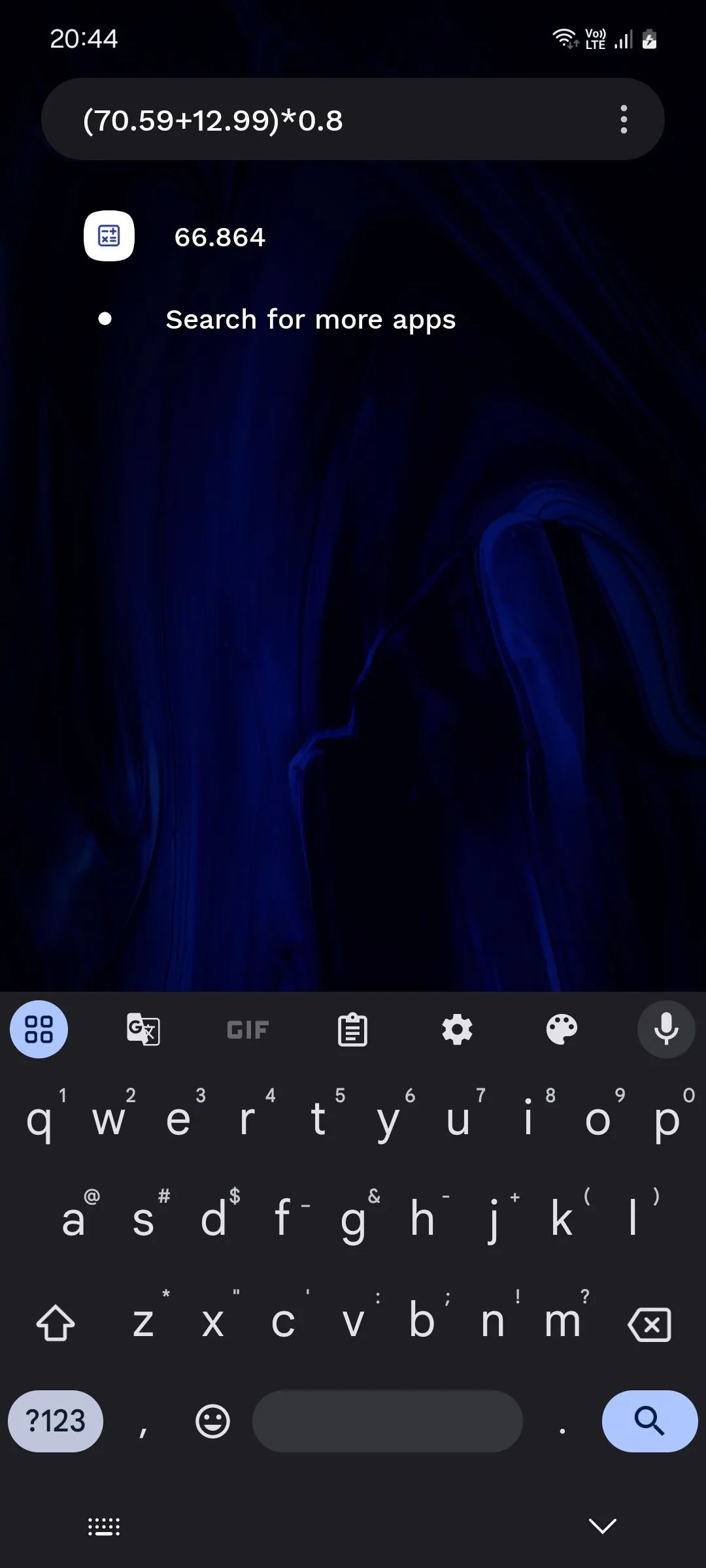 Thanh tìm kiếm của Niagara Launcher với tính năng máy tính tích hợp tiện lợi