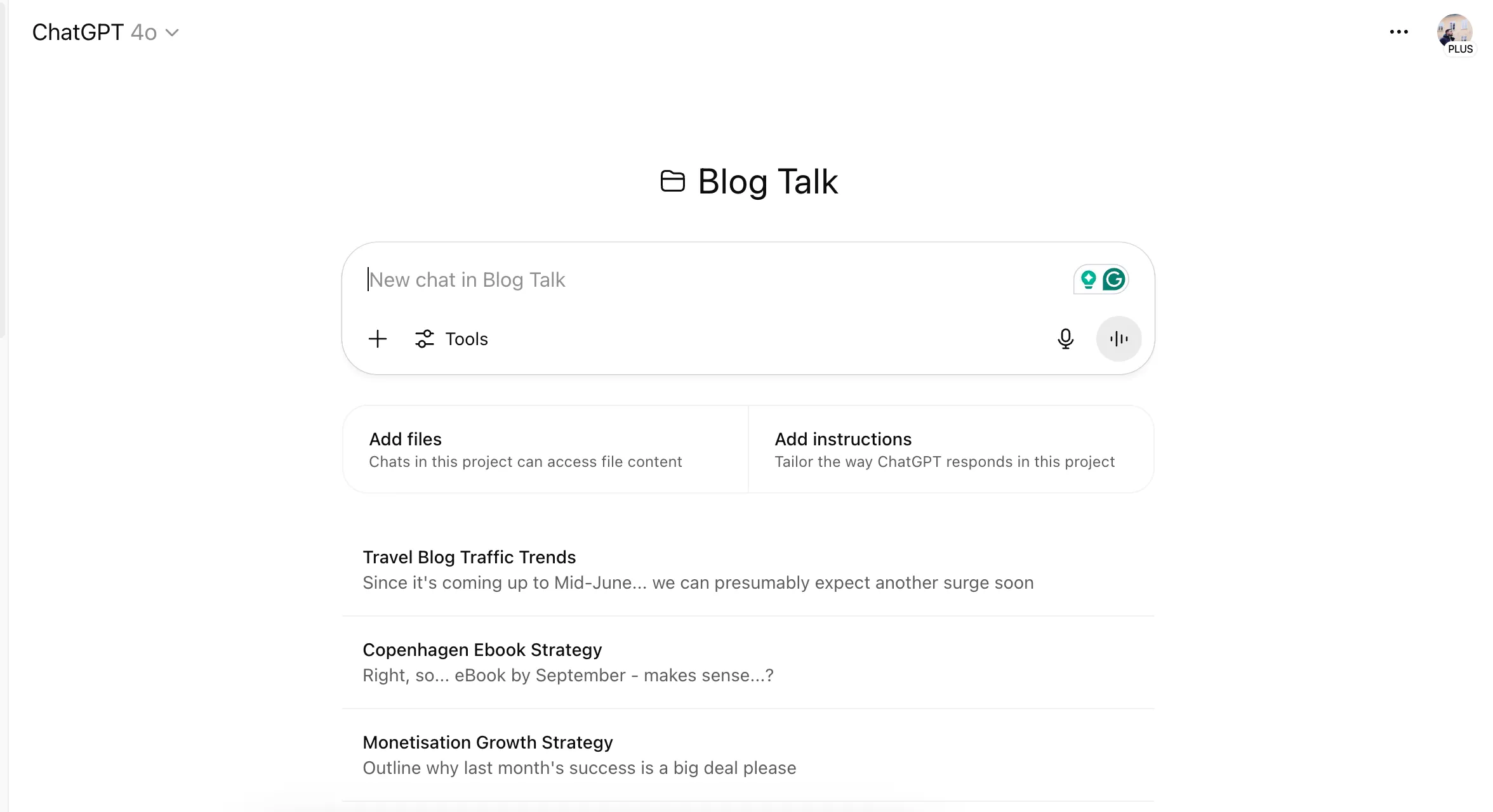 Thảo luận các dự án sáng tạo như blog và nhiếp ảnh trong ChatGPT Projects