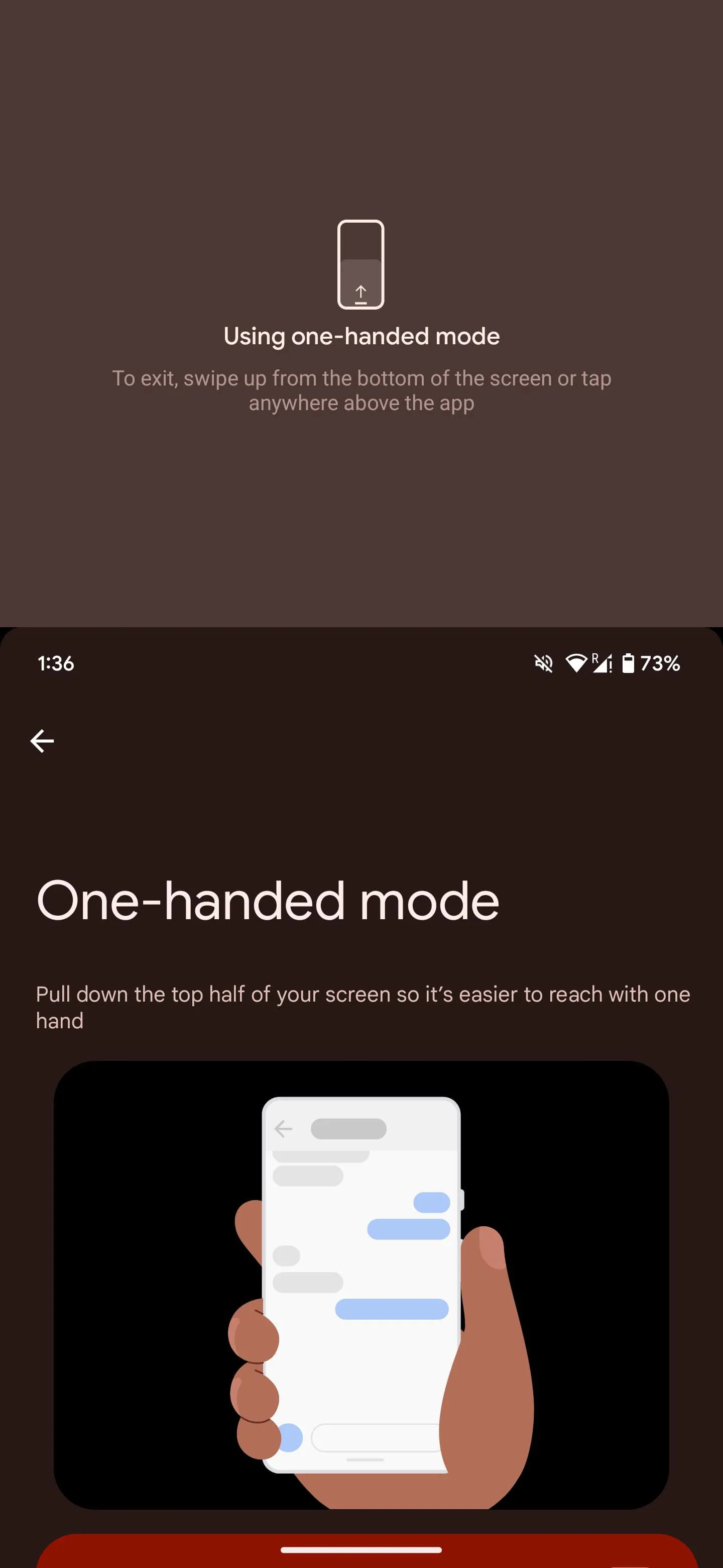 Thao tác vuốt màn hình xuống để kích hoạt Chế độ một tay trên Android