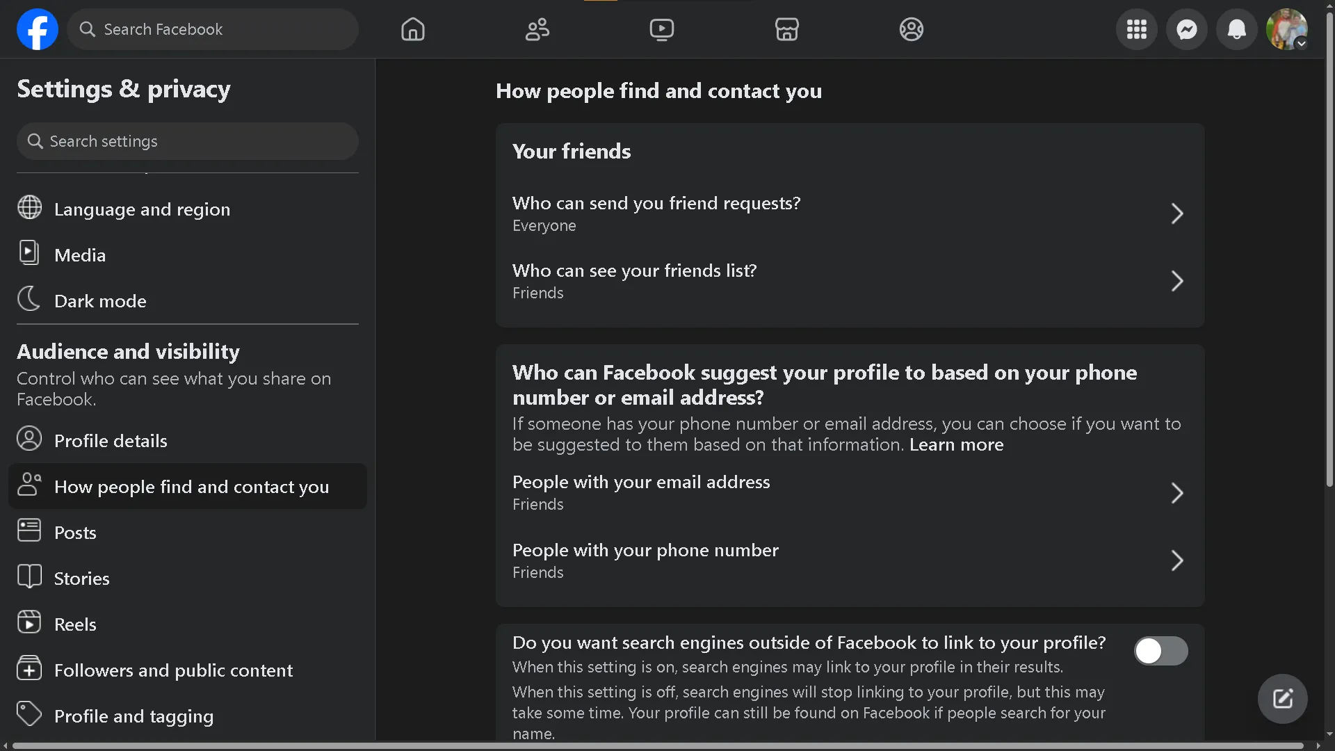 Thay đổi cài đặt cách người khác tìm và liên hệ với bạn trên Facebook để bảo vệ quyền riêng tư.