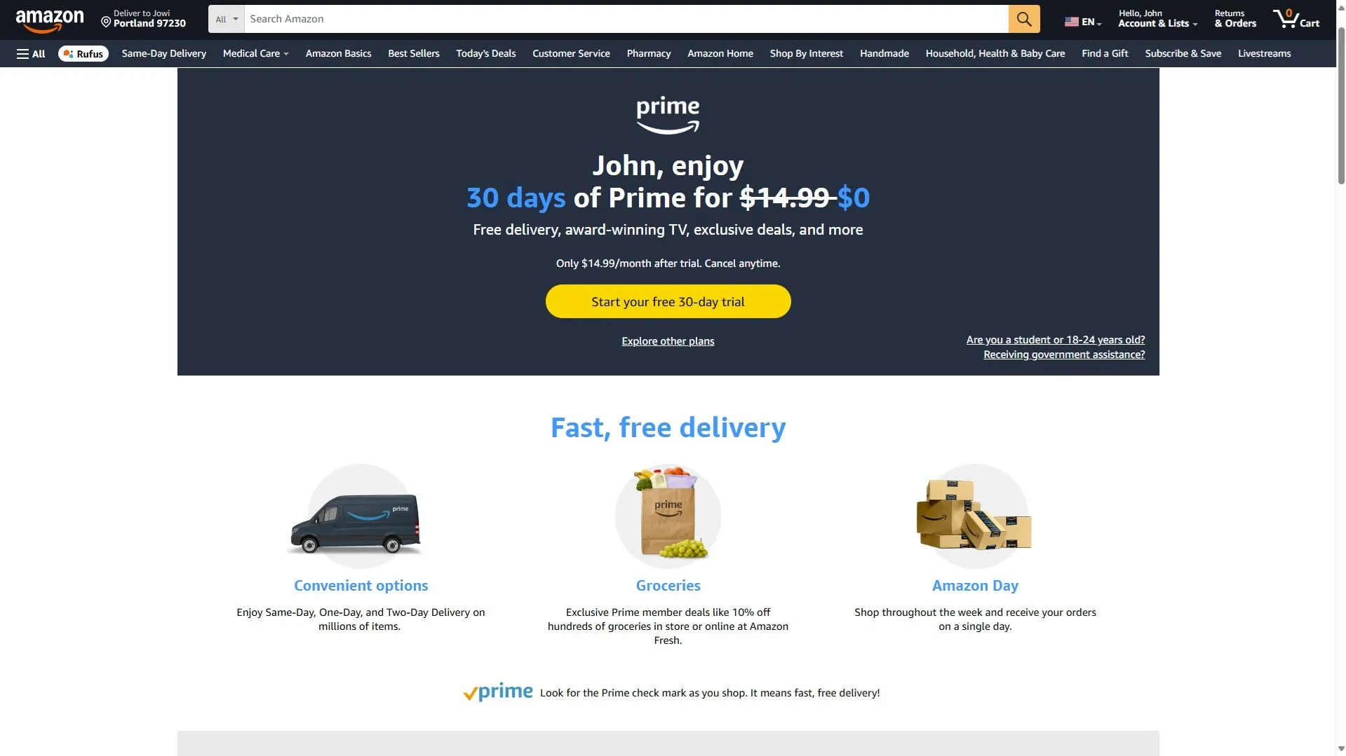 Thẻ thành viên Amazon Prime với logo và biểu tượng hộp quà, tượng trưng cho lợi ích khi đăng ký dịch vụ