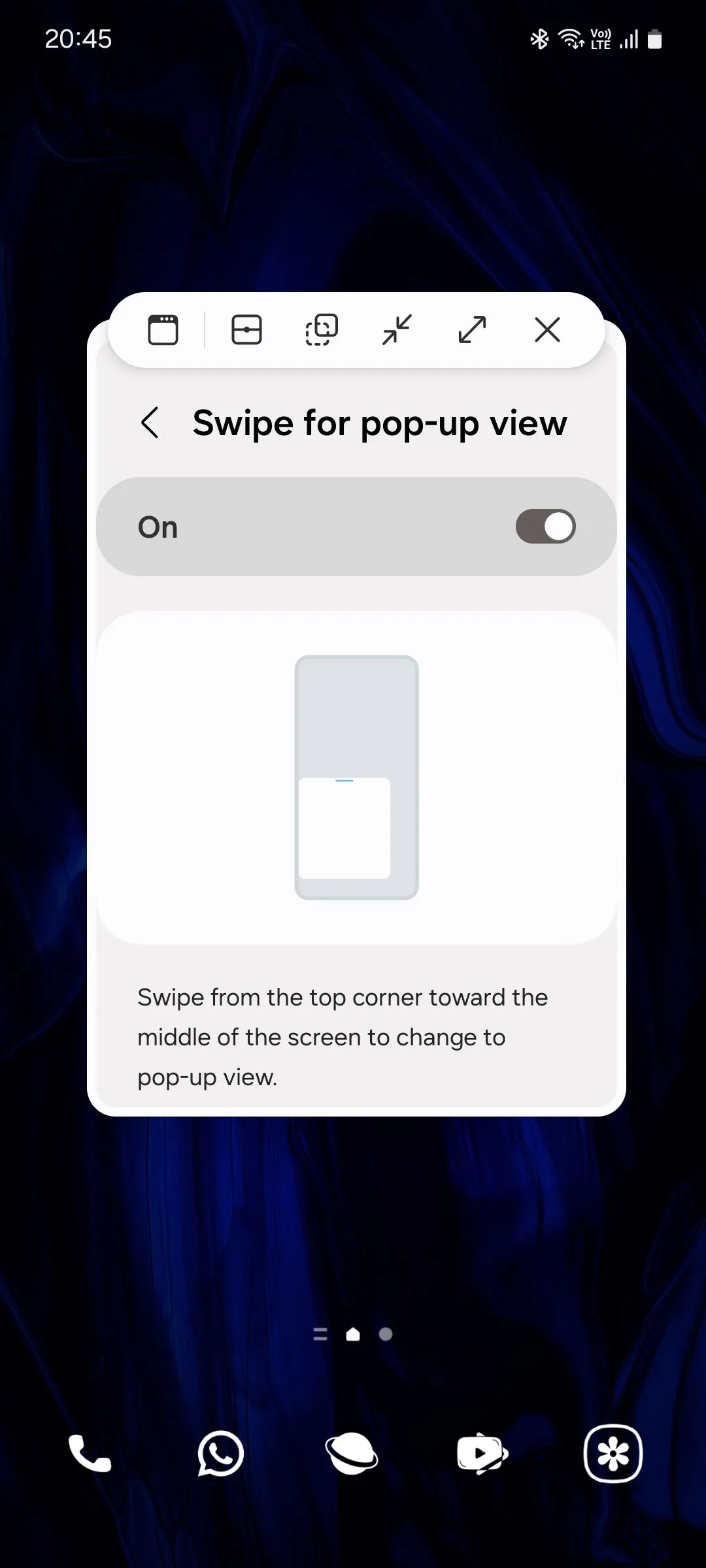 Thiết lập cử chỉ cho cửa sổ bật lên (pop-up view) và chia đôi màn hình trên điện thoại Samsung