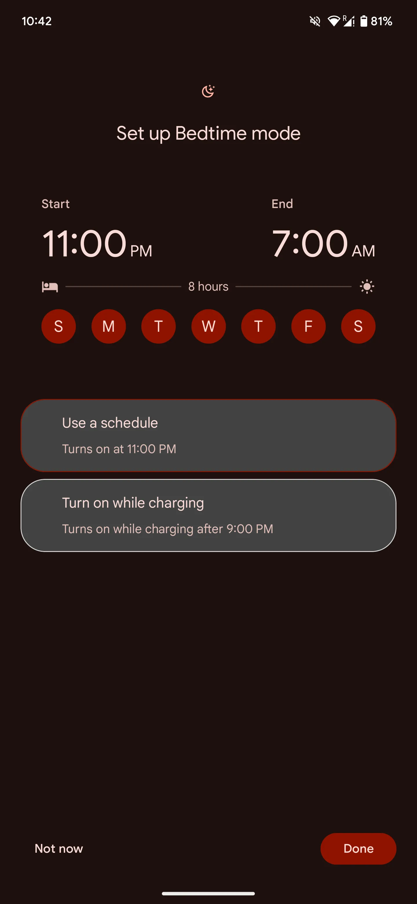 Thiết lập lịch trình và ngày kích hoạt cho Chế độ Giờ đi ngủ (Bedtime Mode) Android