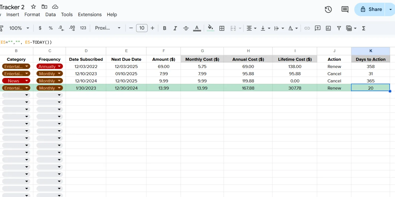 Thiết lập quy tắc định dạng có điều kiện trong Google Sheets dựa trên số ngày còn lại