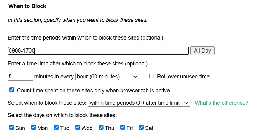Thiết lập thời gian chặn trang web trong LeechBlock NG