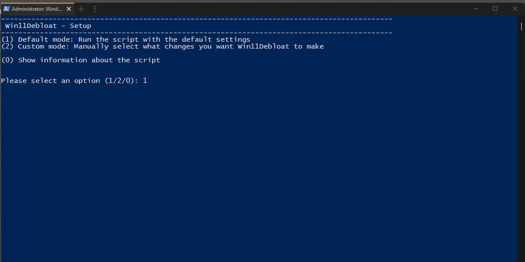 Thiết lập Win11Debloat bằng Powershell