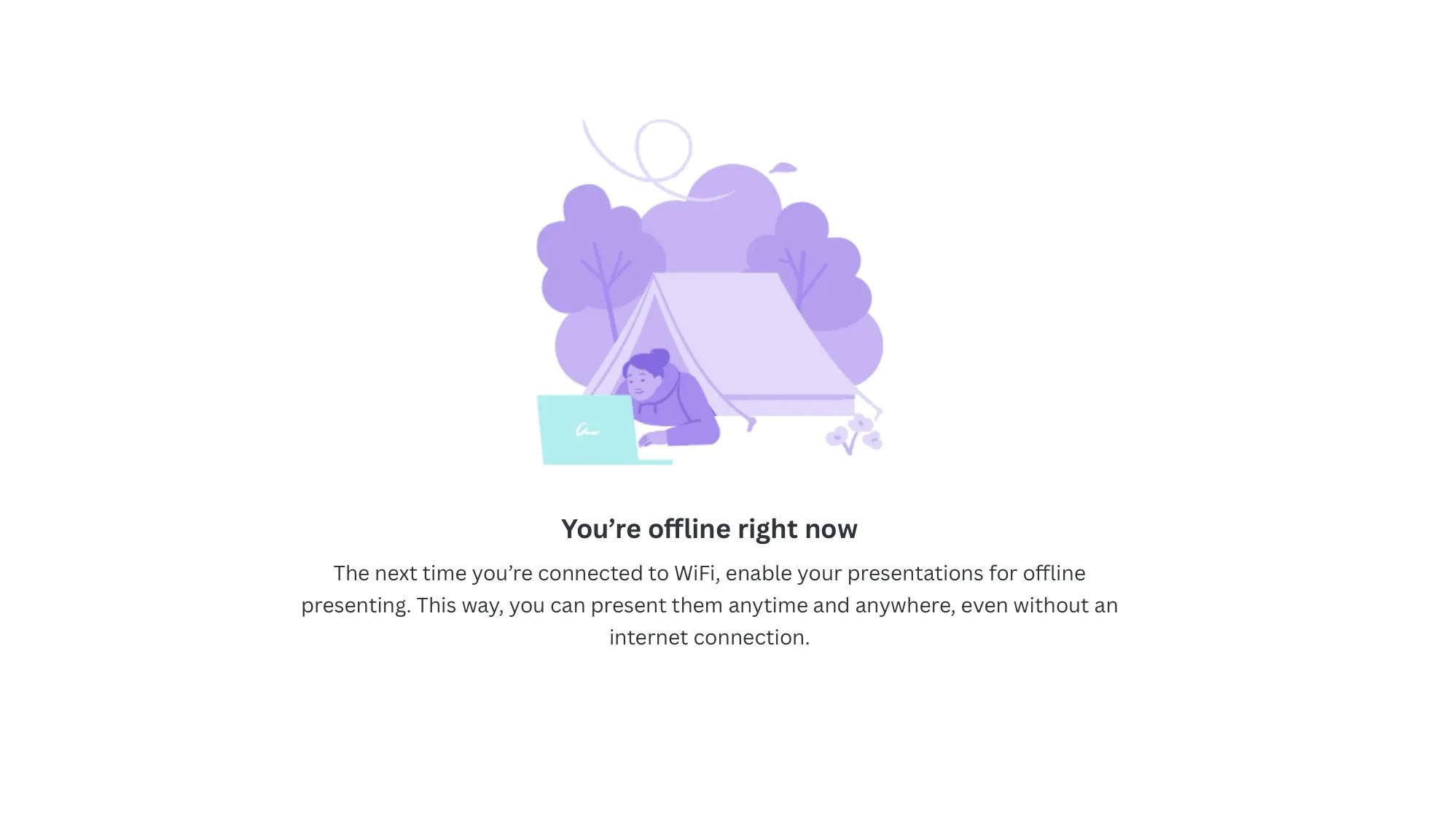 Thông báo lỗi kết nối internet khi sử dụng Canva ngoại tuyến trên trình duyệt