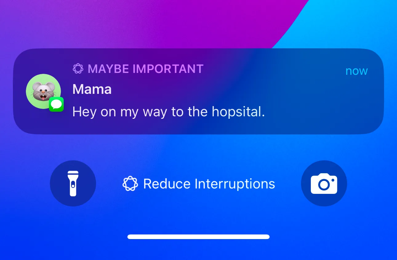 Thông báo &quot;Maybe Important&quot; trên màn hình iPhone, cảnh báo về nguy cơ chậm trễ thông báo khi sử dụng chế độ tiết kiệm pin.