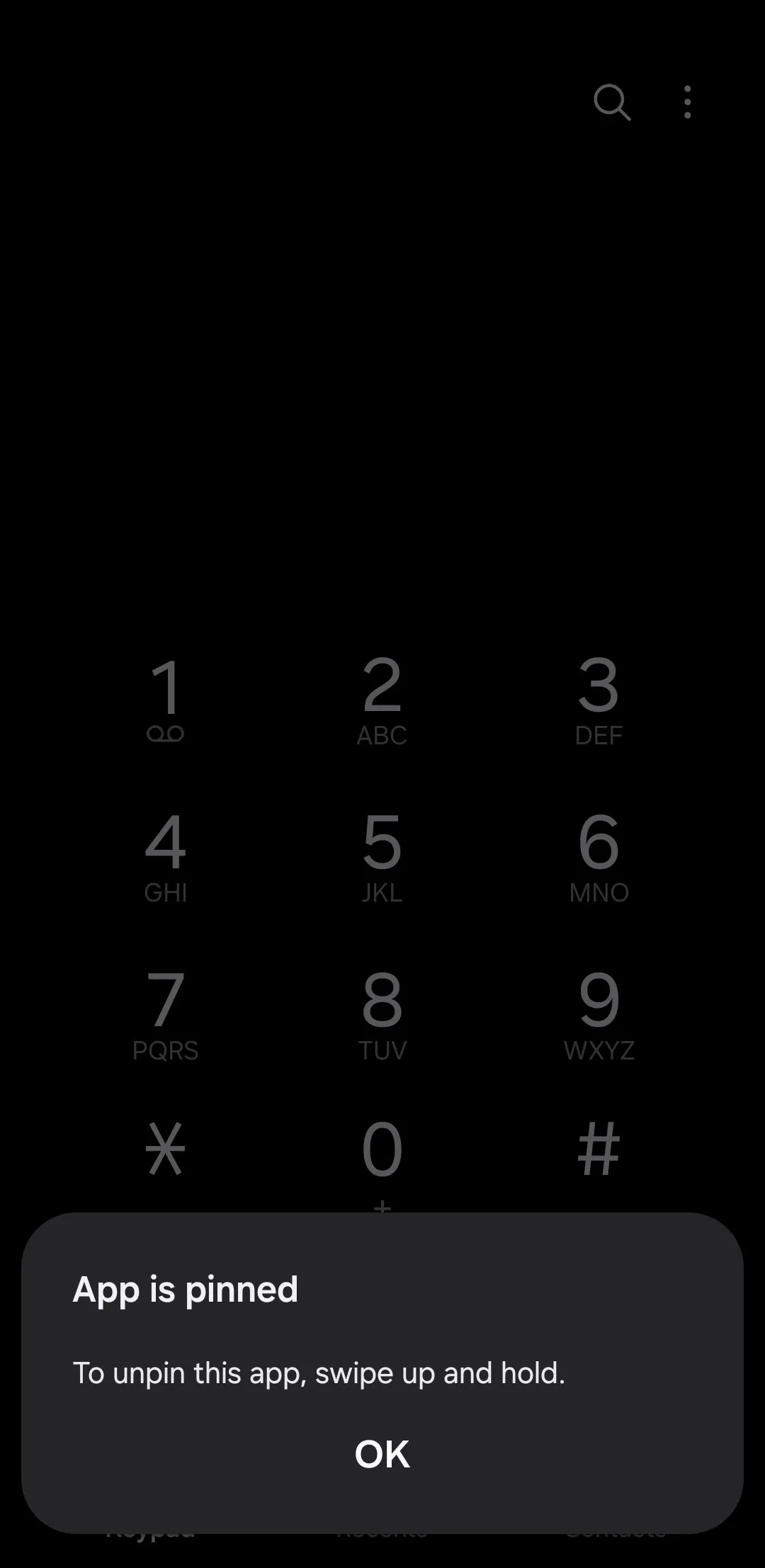 Thông báo xác nhận một ứng dụng đã được ghim trên màn hình Android.